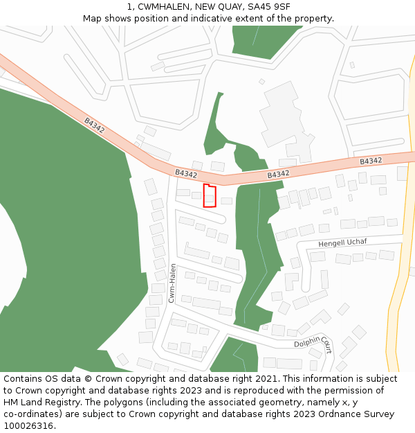 1, CWMHALEN, NEW QUAY, SA45 9SF: Location map and indicative extent of plot