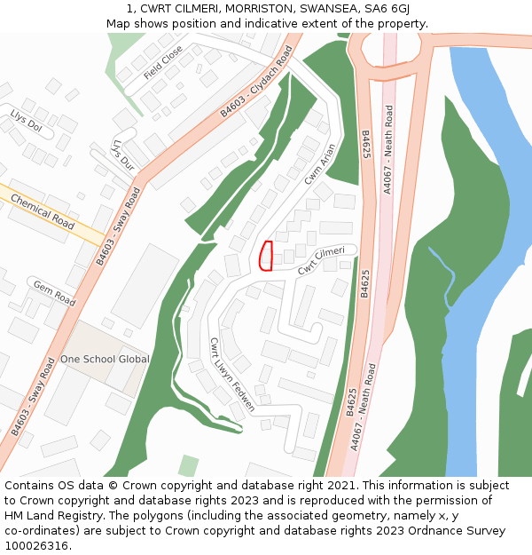 1, CWRT CILMERI, MORRISTON, SWANSEA, SA6 6GJ: Location map and indicative extent of plot