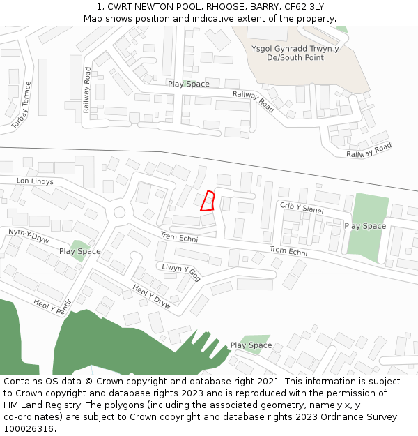 1, CWRT NEWTON POOL, RHOOSE, BARRY, CF62 3LY: Location map and indicative extent of plot