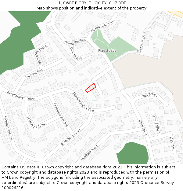 1, CWRT RIGBY, BUCKLEY, CH7 3DF: Location map and indicative extent of plot