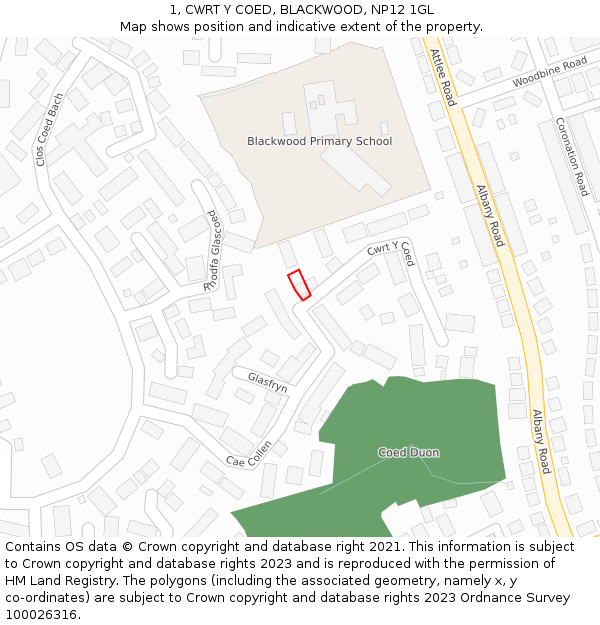 1, CWRT Y COED, BLACKWOOD, NP12 1GL: Location map and indicative extent of plot