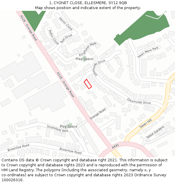 1, CYGNET CLOSE, ELLESMERE, SY12 9QB: Location map and indicative extent of plot