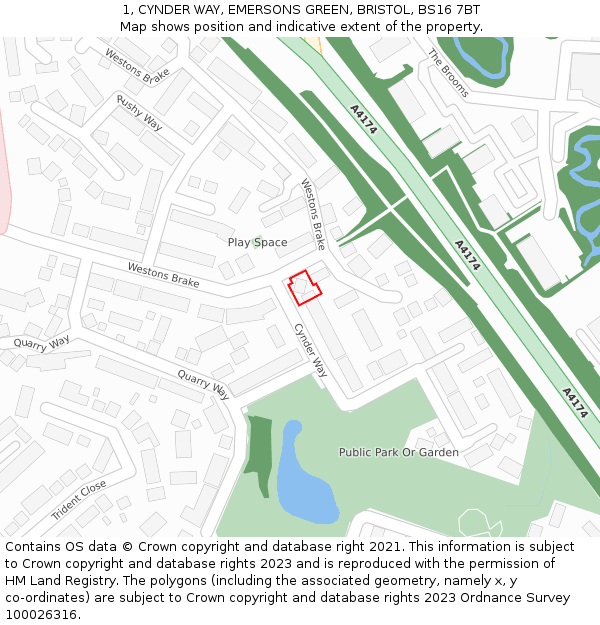 1, CYNDER WAY, EMERSONS GREEN, BRISTOL, BS16 7BT: Location map and indicative extent of plot