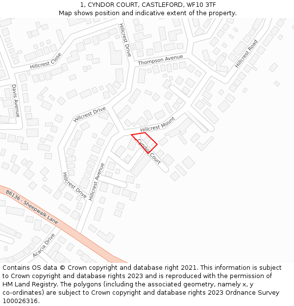 1, CYNDOR COURT, CASTLEFORD, WF10 3TF: Location map and indicative extent of plot