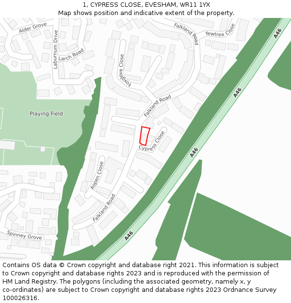 1, CYPRESS CLOSE, EVESHAM, WR11 1YX: Location map and indicative extent of plot