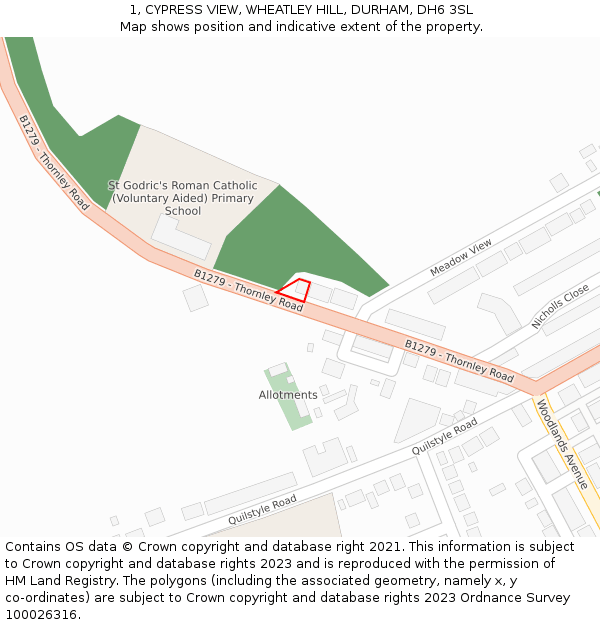 1, CYPRESS VIEW, WHEATLEY HILL, DURHAM, DH6 3SL: Location map and indicative extent of plot