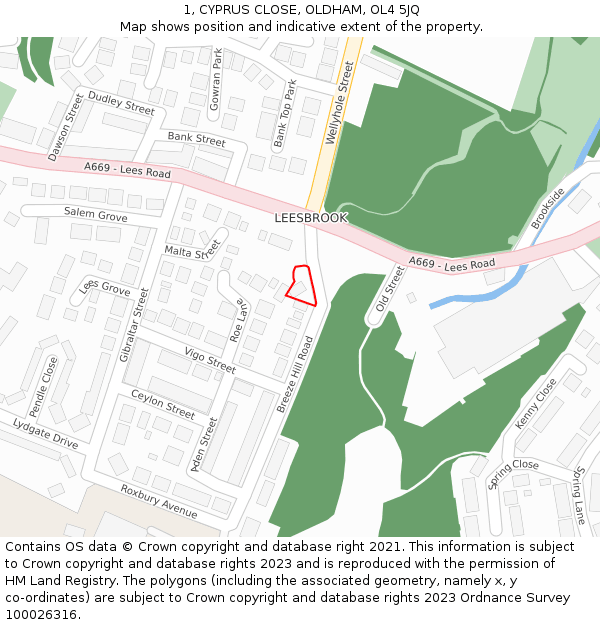 1, CYPRUS CLOSE, OLDHAM, OL4 5JQ: Location map and indicative extent of plot