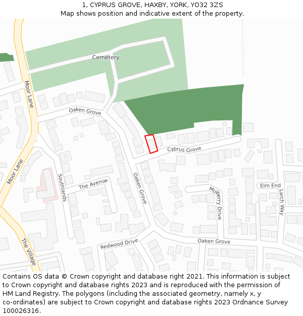 1, CYPRUS GROVE, HAXBY, YORK, YO32 3ZS: Location map and indicative extent of plot