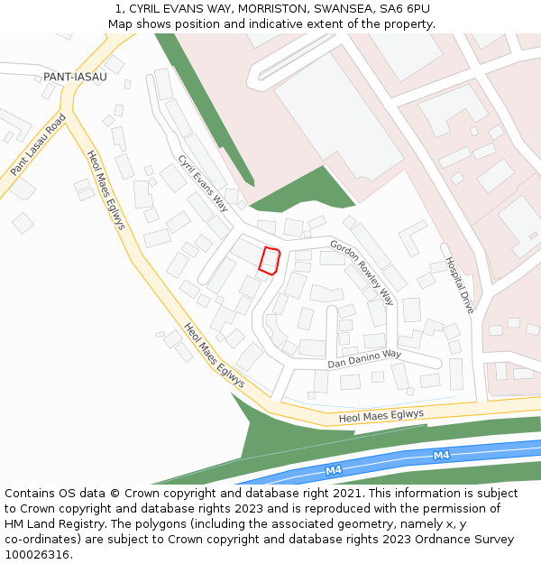 1, CYRIL EVANS WAY, MORRISTON, SWANSEA, SA6 6PU: Location map and indicative extent of plot