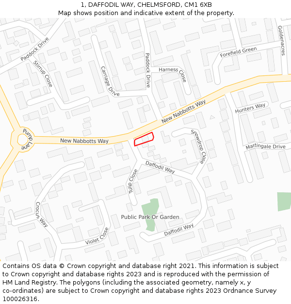 1, DAFFODIL WAY, CHELMSFORD, CM1 6XB: Location map and indicative extent of plot