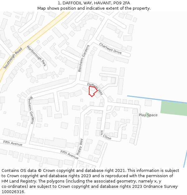 1, DAFFODIL WAY, HAVANT, PO9 2FA: Location map and indicative extent of plot