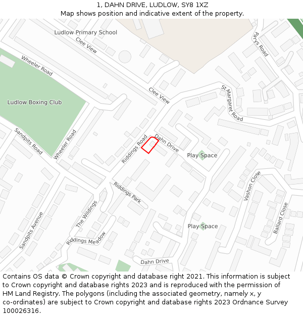 1, DAHN DRIVE, LUDLOW, SY8 1XZ: Location map and indicative extent of plot