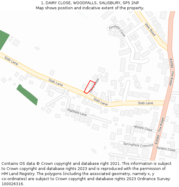 1, DAIRY CLOSE, WOODFALLS, SALISBURY, SP5 2NP: Location map and indicative extent of plot