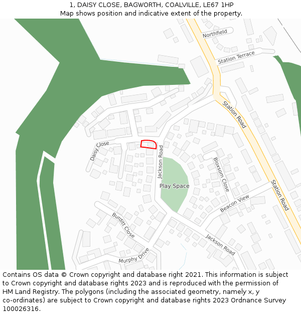 1, DAISY CLOSE, BAGWORTH, COALVILLE, LE67 1HP: Location map and indicative extent of plot