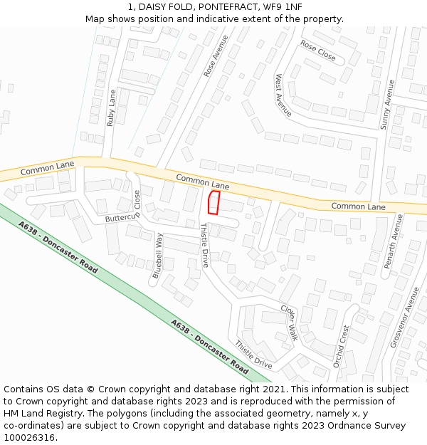 1, DAISY FOLD, PONTEFRACT, WF9 1NF: Location map and indicative extent of plot