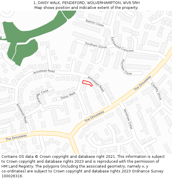 1, DAISY WALK, PENDEFORD, WOLVERHAMPTON, WV9 5RH: Location map and indicative extent of plot