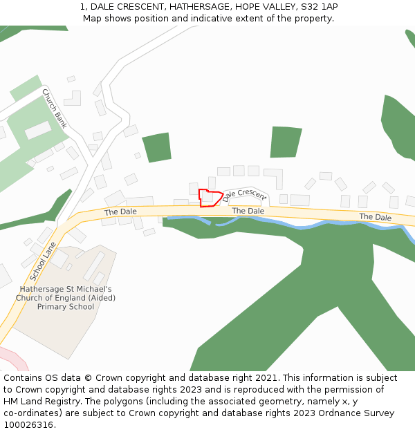 1, DALE CRESCENT, HATHERSAGE, HOPE VALLEY, S32 1AP: Location map and indicative extent of plot