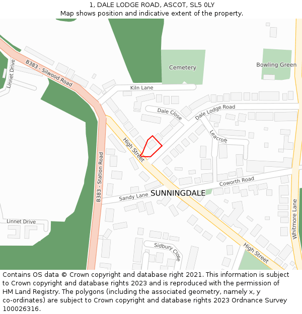 1, DALE LODGE ROAD, ASCOT, SL5 0LY: Location map and indicative extent of plot