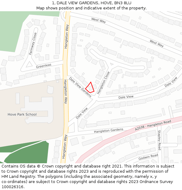 1, DALE VIEW GARDENS, HOVE, BN3 8LU: Location map and indicative extent of plot