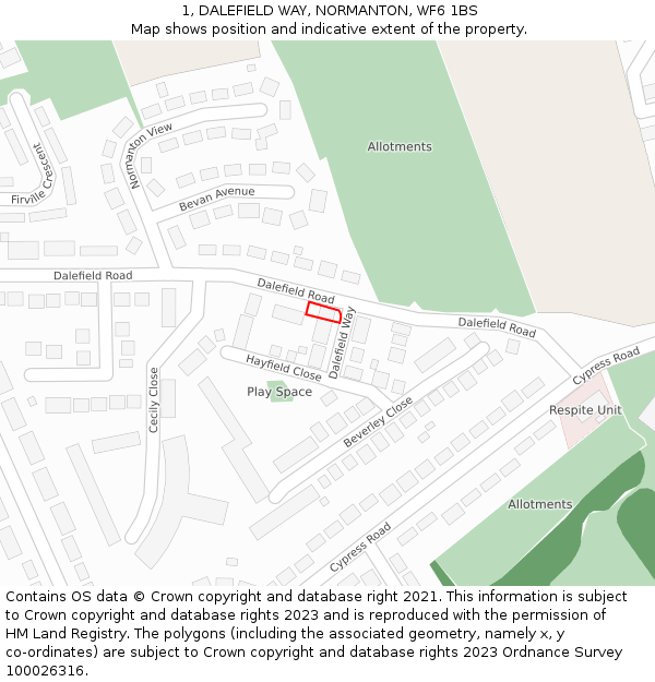 1, DALEFIELD WAY, NORMANTON, WF6 1BS: Location map and indicative extent of plot