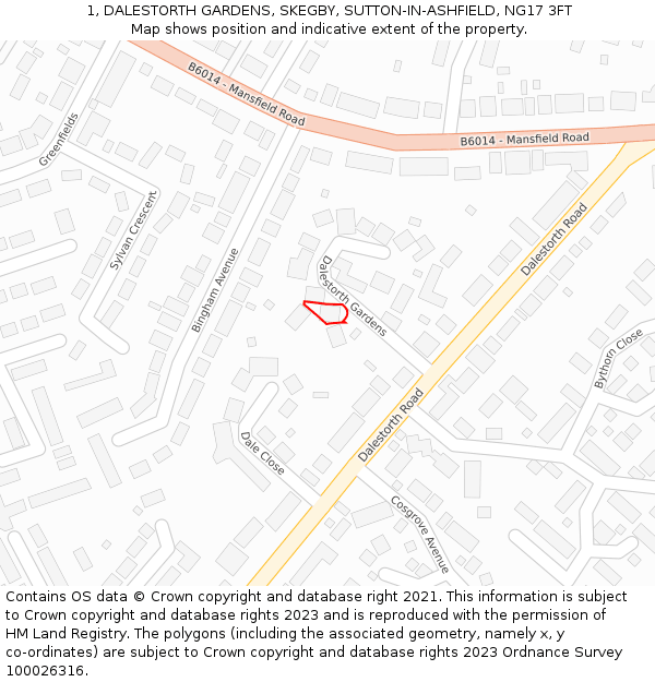 1, DALESTORTH GARDENS, SKEGBY, SUTTON-IN-ASHFIELD, NG17 3FT: Location map and indicative extent of plot