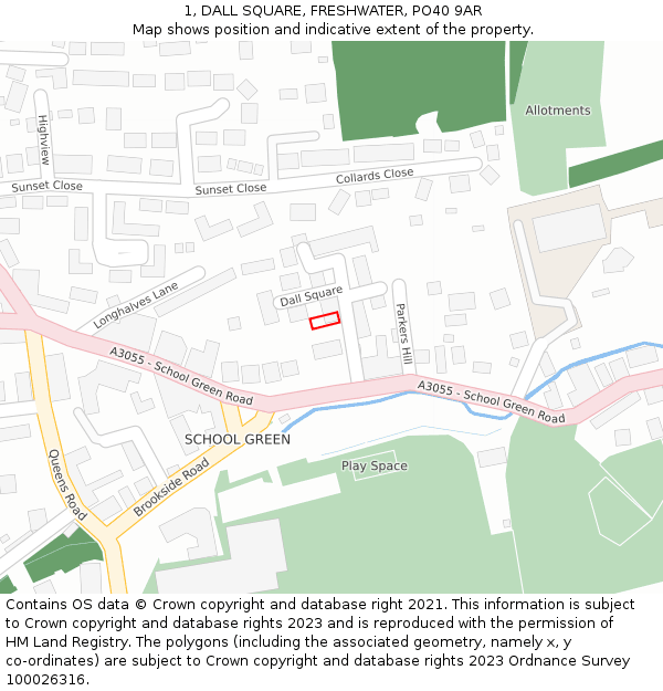 1, DALL SQUARE, FRESHWATER, PO40 9AR: Location map and indicative extent of plot