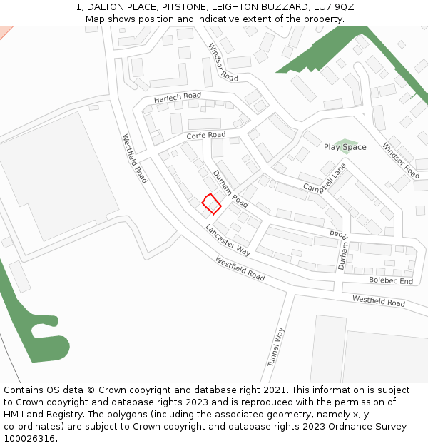 1, DALTON PLACE, PITSTONE, LEIGHTON BUZZARD, LU7 9QZ: Location map and indicative extent of plot