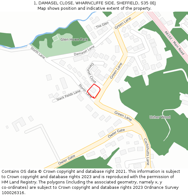 1, DAMASEL CLOSE, WHARNCLIFFE SIDE, SHEFFIELD, S35 0EJ: Location map and indicative extent of plot