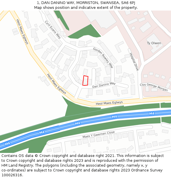 1, DAN DANINO WAY, MORRISTON, SWANSEA, SA6 6PJ: Location map and indicative extent of plot