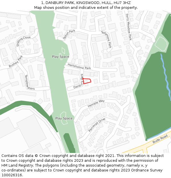 1, DANBURY PARK, KINGSWOOD, HULL, HU7 3HZ: Location map and indicative extent of plot