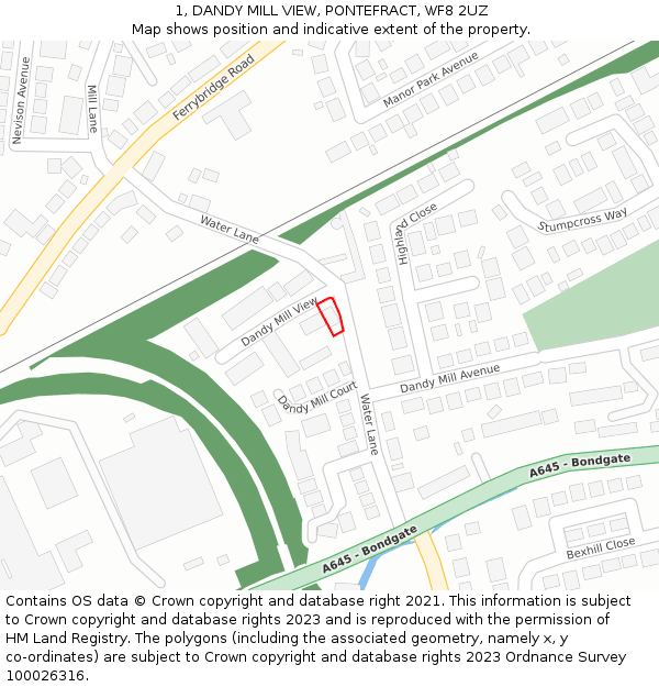 1, DANDY MILL VIEW, PONTEFRACT, WF8 2UZ: Location map and indicative extent of plot