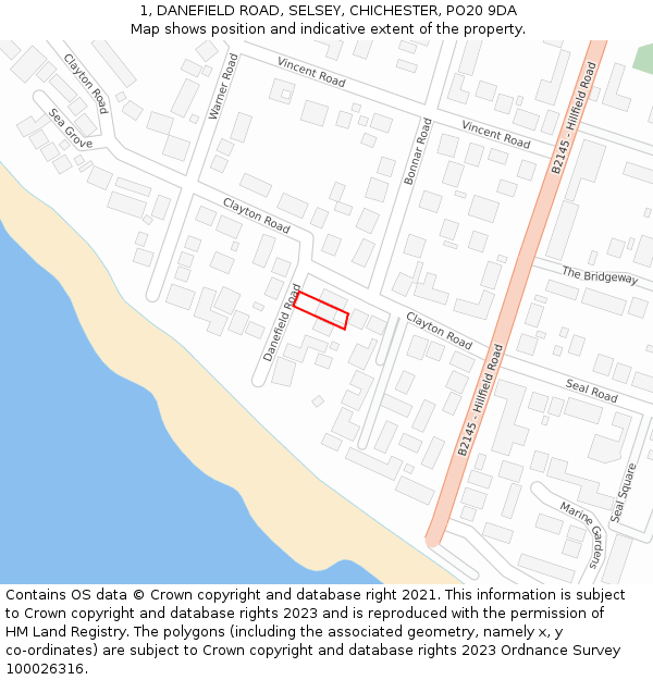 1, DANEFIELD ROAD, SELSEY, CHICHESTER, PO20 9DA: Location map and indicative extent of plot