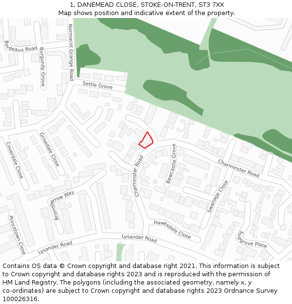 1, DANEMEAD CLOSE, STOKE-ON-TRENT, ST3 7XX: Location map and indicative extent of plot