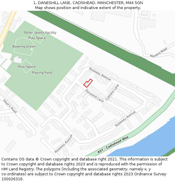 1, DANESHILL LANE, CADISHEAD, MANCHESTER, M44 5GN: Location map and indicative extent of plot