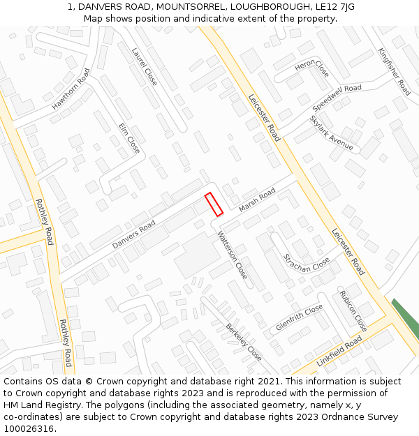 1, DANVERS ROAD, MOUNTSORREL, LOUGHBOROUGH, LE12 7JG: Location map and indicative extent of plot