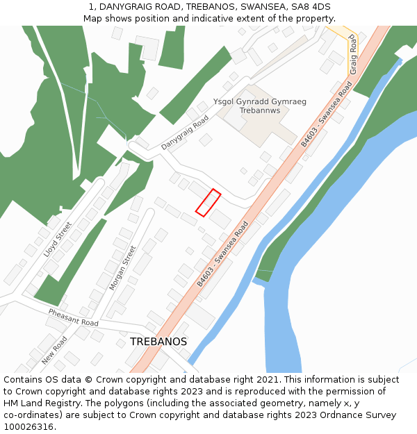1, DANYGRAIG ROAD, TREBANOS, SWANSEA, SA8 4DS: Location map and indicative extent of plot