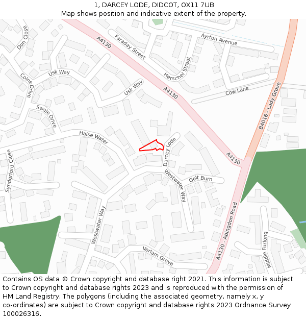 1, DARCEY LODE, DIDCOT, OX11 7UB: Location map and indicative extent of plot