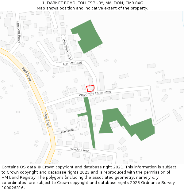 1, DARNET ROAD, TOLLESBURY, MALDON, CM9 8XG: Location map and indicative extent of plot