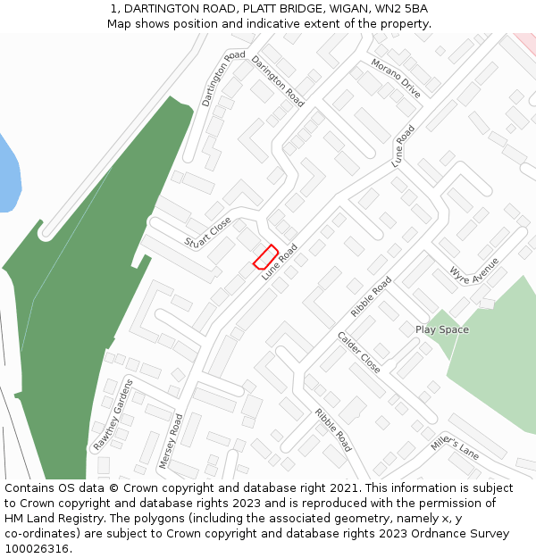 1, DARTINGTON ROAD, PLATT BRIDGE, WIGAN, WN2 5BA: Location map and indicative extent of plot