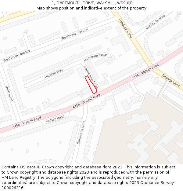 1, DARTMOUTH DRIVE, WALSALL, WS9 0JP: Location map and indicative extent of plot