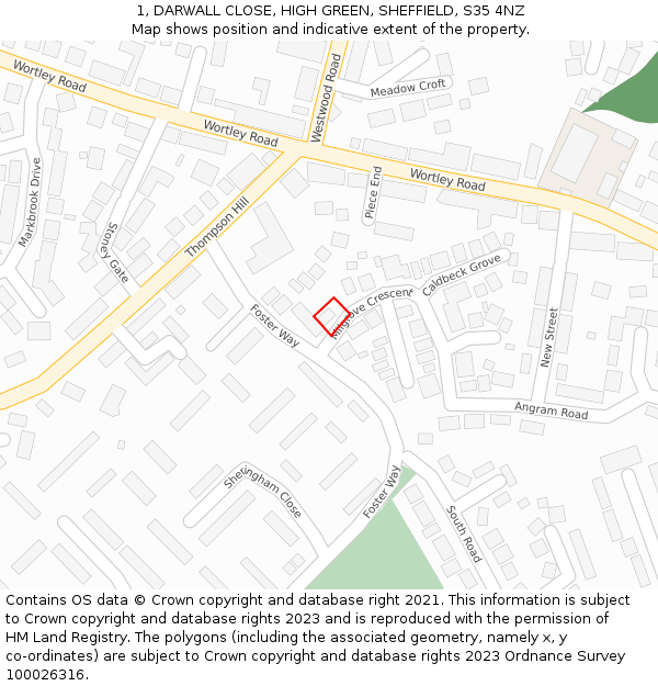 1, DARWALL CLOSE, HIGH GREEN, SHEFFIELD, S35 4NZ: Location map and indicative extent of plot