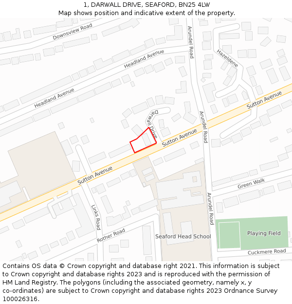 1, DARWALL DRIVE, SEAFORD, BN25 4LW: Location map and indicative extent of plot