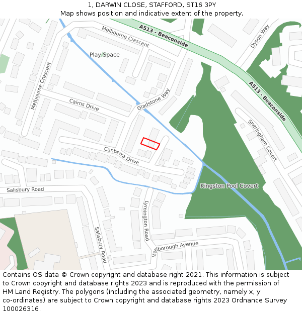 1, DARWIN CLOSE, STAFFORD, ST16 3PY: Location map and indicative extent of plot