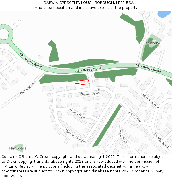 1, DARWIN CRESCENT, LOUGHBOROUGH, LE11 5SA: Location map and indicative extent of plot