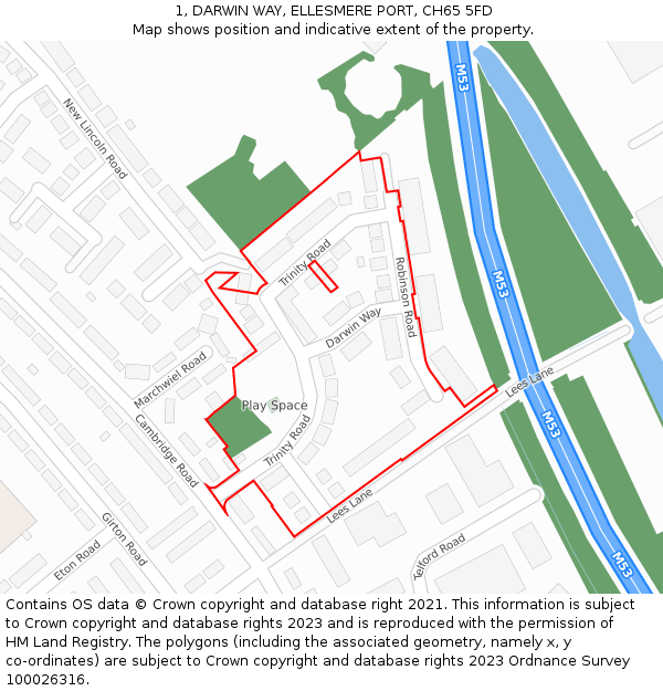 1, DARWIN WAY, ELLESMERE PORT, CH65 5FD: Location map and indicative extent of plot