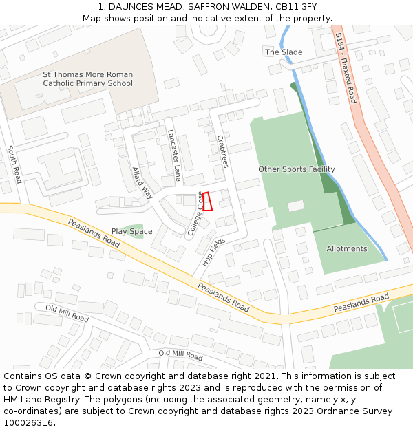 1, DAUNCES MEAD, SAFFRON WALDEN, CB11 3FY: Location map and indicative extent of plot
