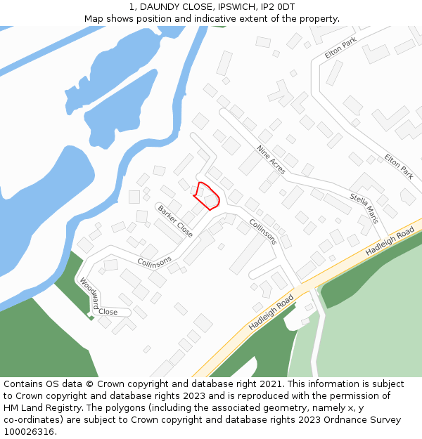 1, DAUNDY CLOSE, IPSWICH, IP2 0DT: Location map and indicative extent of plot