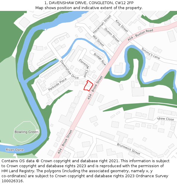 1, DAVENSHAW DRIVE, CONGLETON, CW12 2FP: Location map and indicative extent of plot