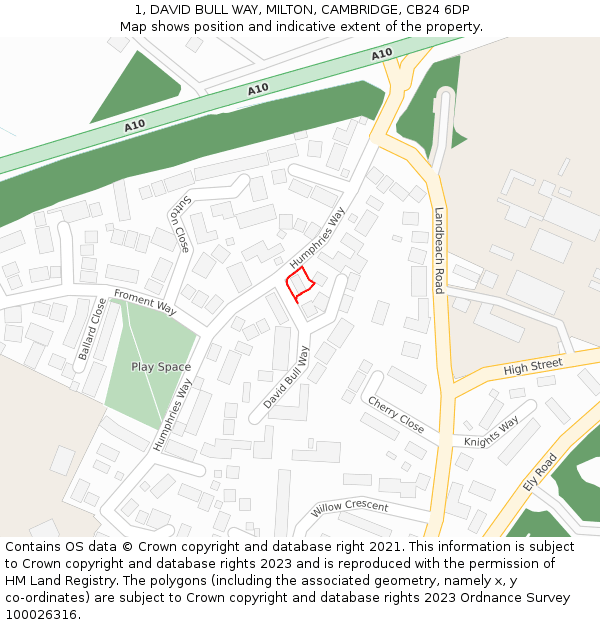 1, DAVID BULL WAY, MILTON, CAMBRIDGE, CB24 6DP: Location map and indicative extent of plot