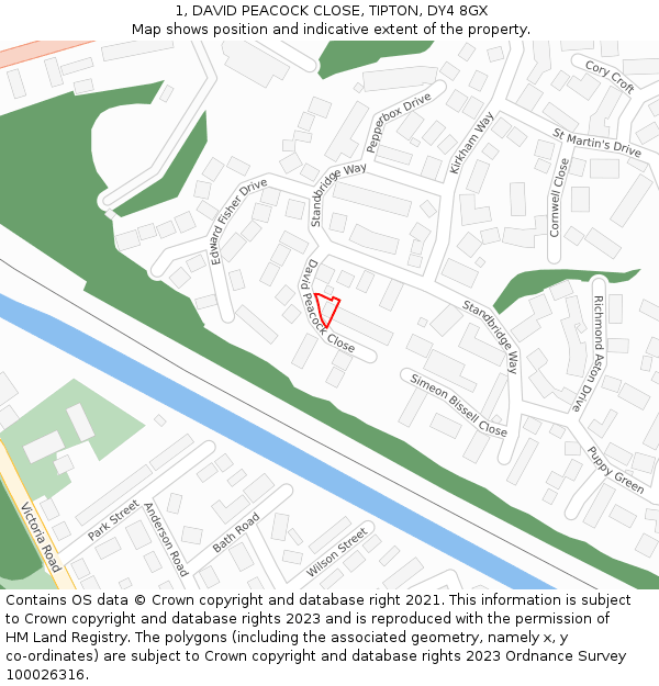 1, DAVID PEACOCK CLOSE, TIPTON, DY4 8GX: Location map and indicative extent of plot